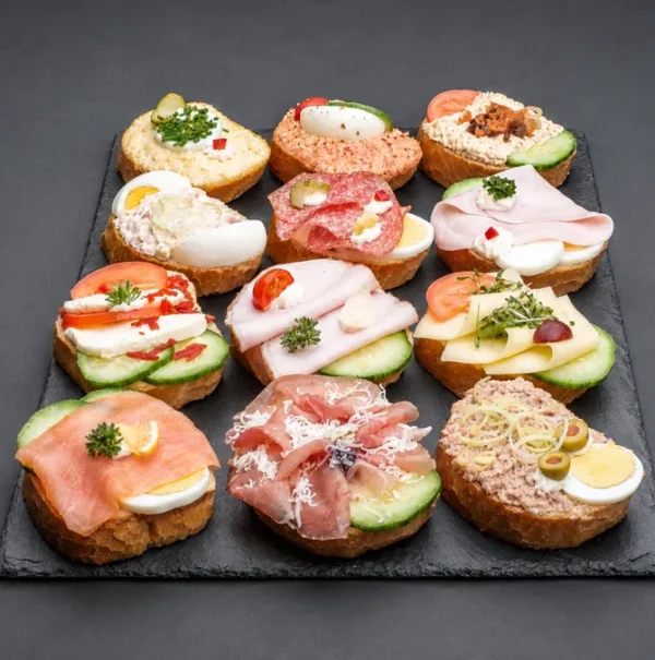 Hnuta’s Klassiker Mix-12 Stk pro Karton verschieden belegt oder sortenrein-auch glutenfrei erhältlich Belegte Brote und Fingerfood von HNUTA Catering in Wien und Niederösterreich – hochwertige Canapés für Firmenfeiern, Events, Meetings und private Veranstaltungen